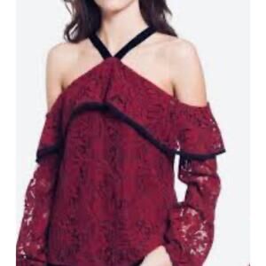 WAYF Helena Off The Shoulder Lace Blouse - Size XS - Burgundy Halter